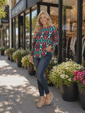 Turquoise Coral Tribal Long Sleeve Top