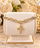Silver and Gold bracelet with bling cross charm