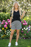 Black Top with Checker shorts turquoise trim