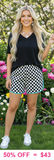 Black Top with Checker shorts turquoise trim