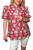 S, M, 3X : Red & White floral top