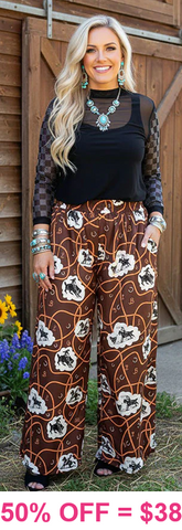 Brown Western wide leg pants