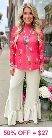 Pink Cowgirl boot & Bows mesh top