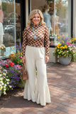 Cream ruffle trim pants