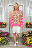 S, M, XL, 3X Leopard top with neon pink stripe sleeves