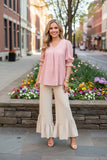 Pink printed blouse with puff sleeves