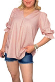 Pink printed blouse with puff sleeves