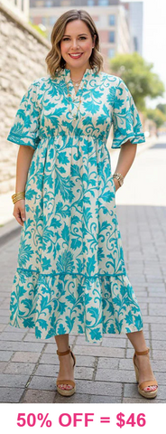 S, M, L Turquoise and white floral dress