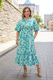 Turquoise and white floral dress