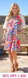 Colorful printed dress with lace sleeves