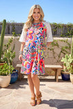 Colorful printed dress with lace sleeves