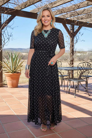 polka dot dress mesh Willa Gathered Midi / | MESHKI Partially lined for comfort and coverage Polka Dot Halter-Neck Dress -