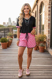 2 Piece set: Black Top Pink Check Shorts