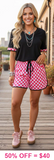 2 Piece set: Black Top Pink Check Shorts