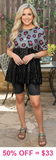 Black Sequin Baby Doll Top With Grey & Pink Leopard