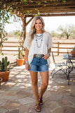 Cream layered baby doll top lace puff sleeve