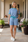 Turquoise Pink Checkered Shirt and Short set