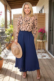 Navy ruffle wide leg pants