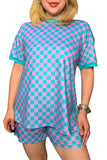 Turquoise Pink Checkered Shirt and Short set