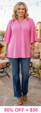 PRE ORDER Pink Textured Fabric Top with Flowy Sleeves