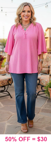 Pink Textured Fabric Top with Flowy Sleeves