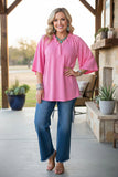 PRE ORDER Pink Textured Fabric Top with Flowy Sleeves