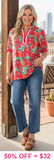 Pink Floral Blouse With Stripe V-Neck