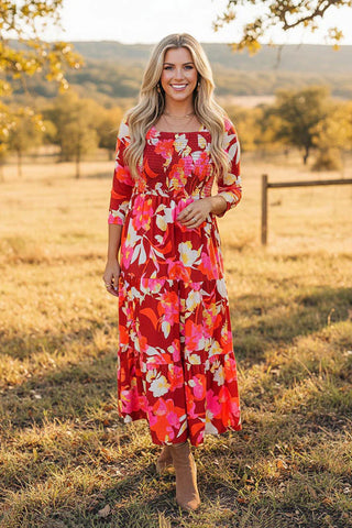 Orange & Pink Floral Smocked Dress