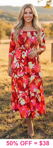 Orange & Pink Floral Smocked Dress