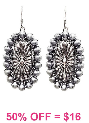 Burnished Silver Concho Earrings with bead trim