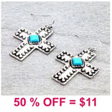 Western Cross Stone Dangle Earrings