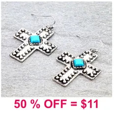 Western Cross Stone Dangle Earrings