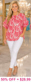 Coral and White Design Top