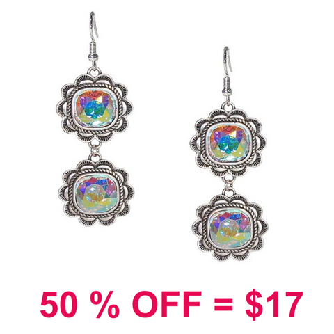 Flower Glass Stone Dangle Earring