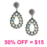 Western Teardrop Cut w/Crystal Stone Post Dangle Earring