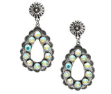 Western Teardrop Cut w/Crystal Stone Post Dangle Earring
