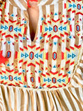 3X : Striped Sleeveless Top with Tribal Embroidery