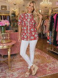 S, M, 3X : Red & White floral top