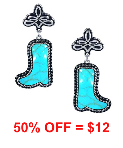 Western Turquoise Cowboy Boot Stitch Post Earring