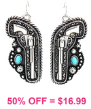Western Pistol Dangle Earrings