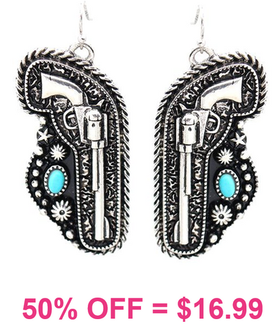 Western Pistol Dangle Earrings