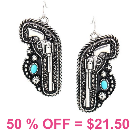 Western Hunting Pistol Dangle Earring