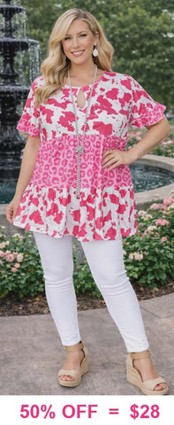 Pink Cow print & Leopard baby doll top