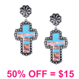 Western Stone Cross Concho Post Earring