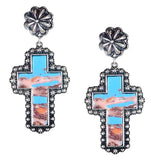 Western Stone Cross Concho Post Earring