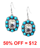 Western Square Glass Stone w/Semi Stone Earring