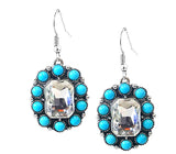 Western Square Glass Stone w/Semi Stone Earring