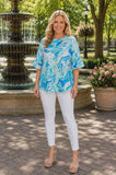 Blue swirl ruffle sleeve top