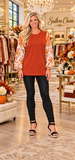 Rust top plaid floral sleeves