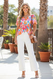 Blue, Orange, Pink Floral Baby Doll Top